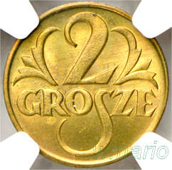 2 grosze 1923 mosiądz, żółte, IDEALNE, NGC MS65