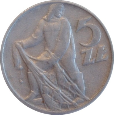 Moneta 5 zł złotych Rybak 1959 r słabszy stan