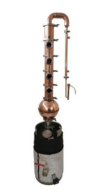 Miedziana Kolumna Półkowa, destylator + zbiornik